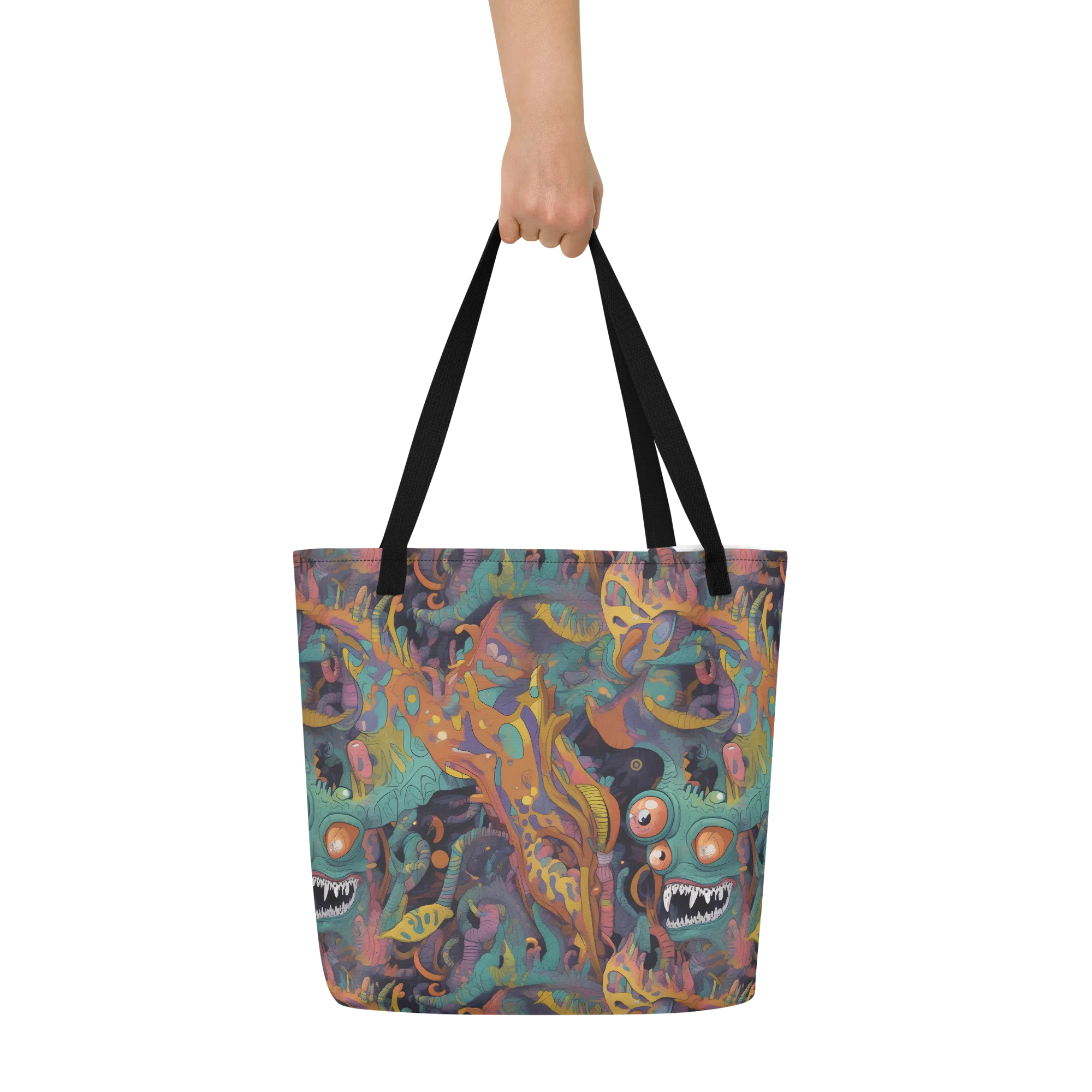 Neon Menagerie on Large Tote Bag W/ Pocket — Print file