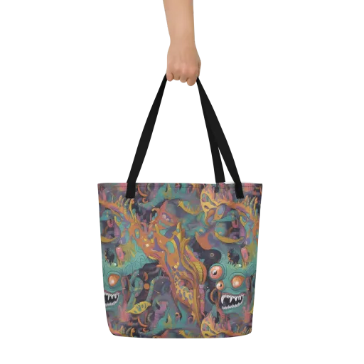 Neon Menagerie on a Large Tote Bag W/ Pocket