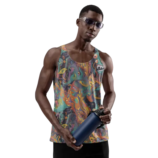 Neon Menagerie on a Men's Tank Top