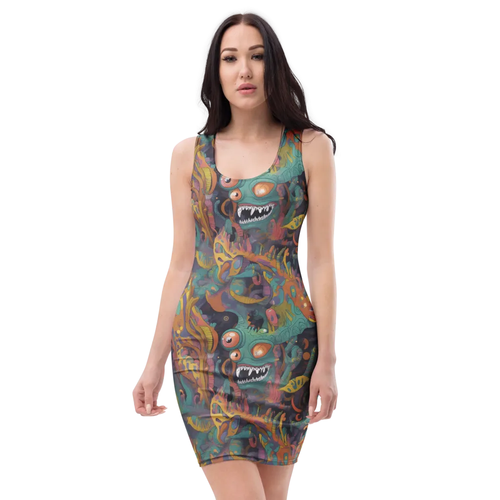 Neon Menagerie on Bodycon Dress — Front