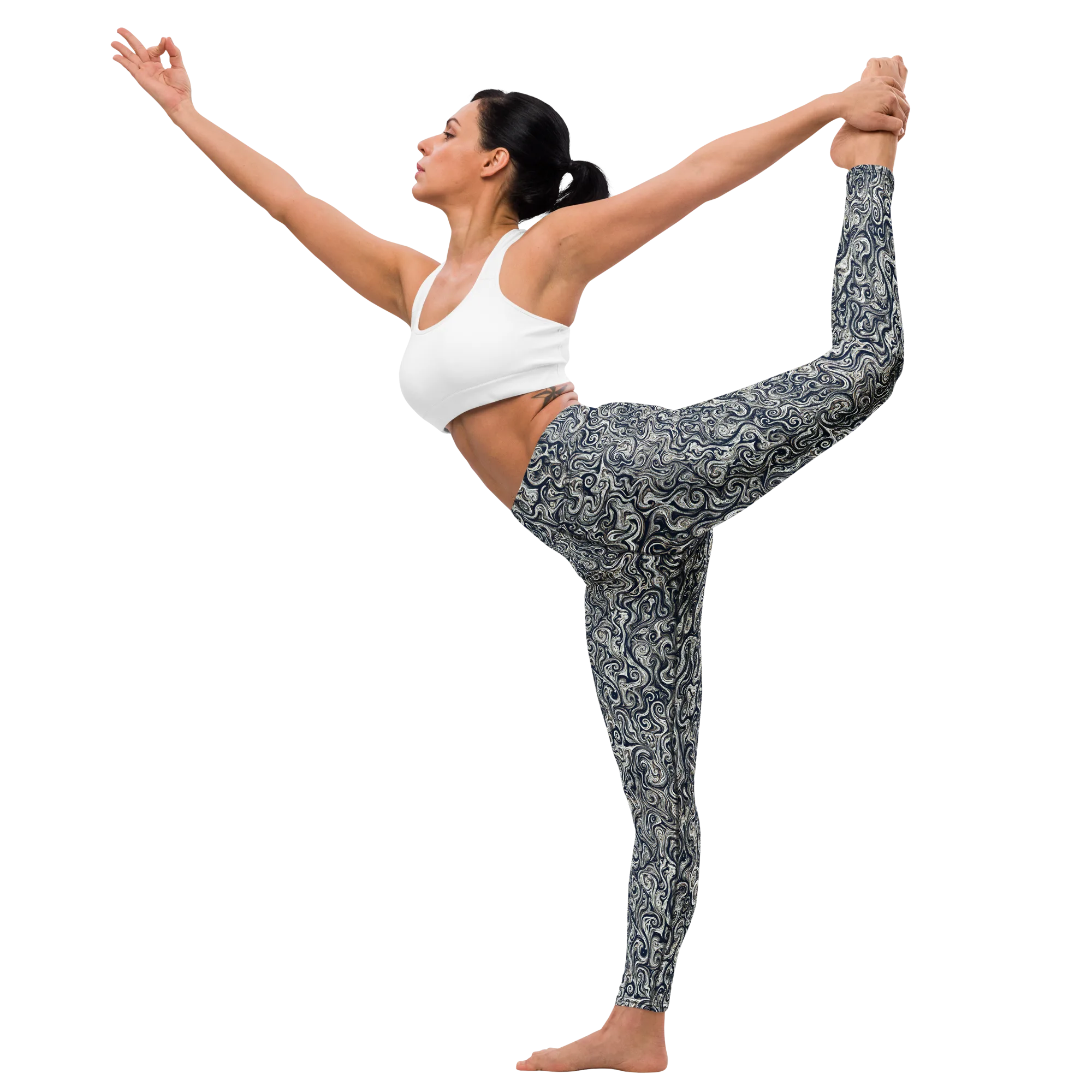 Midnight Marbling on Yoga Leggings — Front waist