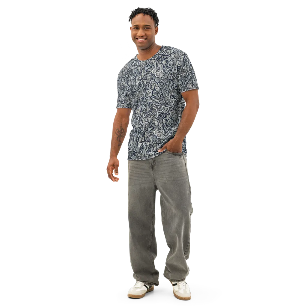 Midnight Marbling on Men's Cotton Crew Neck T-Shirt — Front