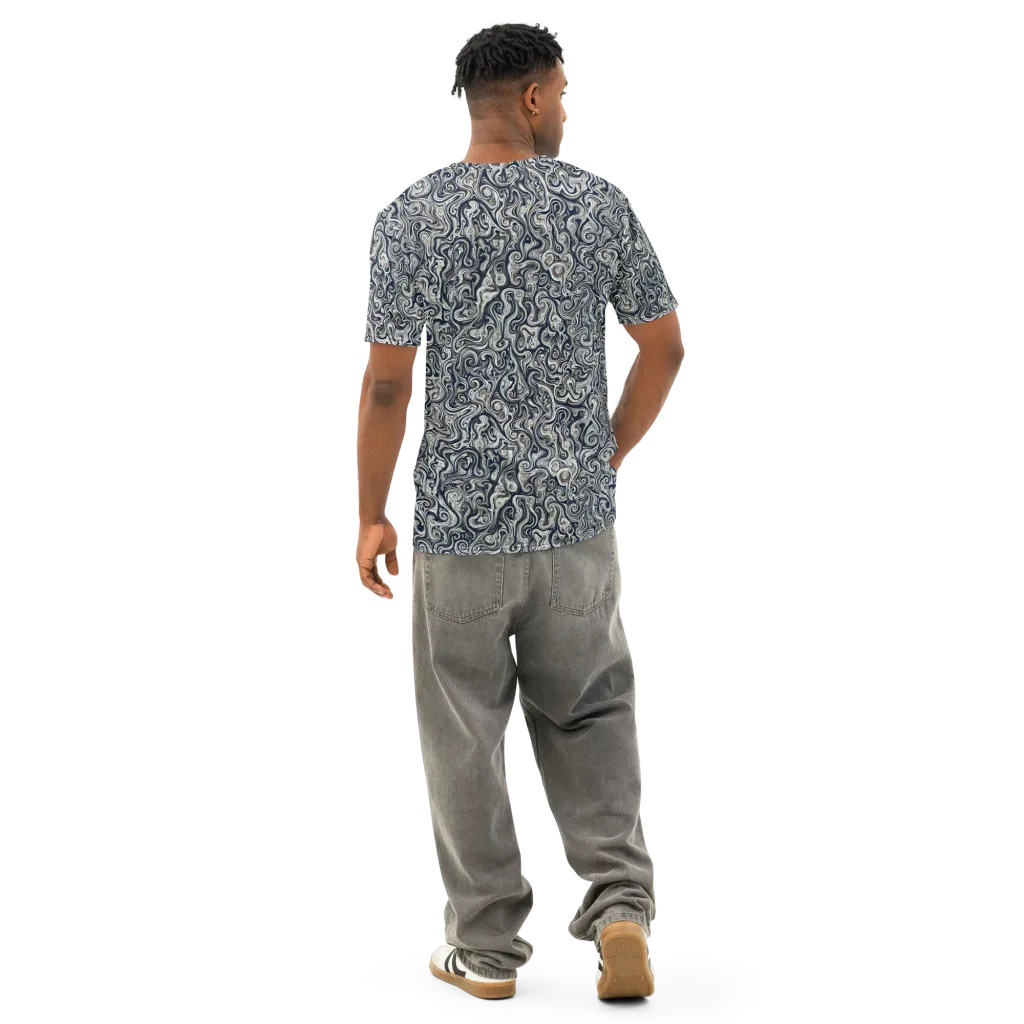 Midnight Marbling on Men's Cotton Crew Neck T-Shirt — Back