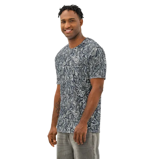 Midnight Marbling on a Men's Cotton Crew Neck T-Shirt