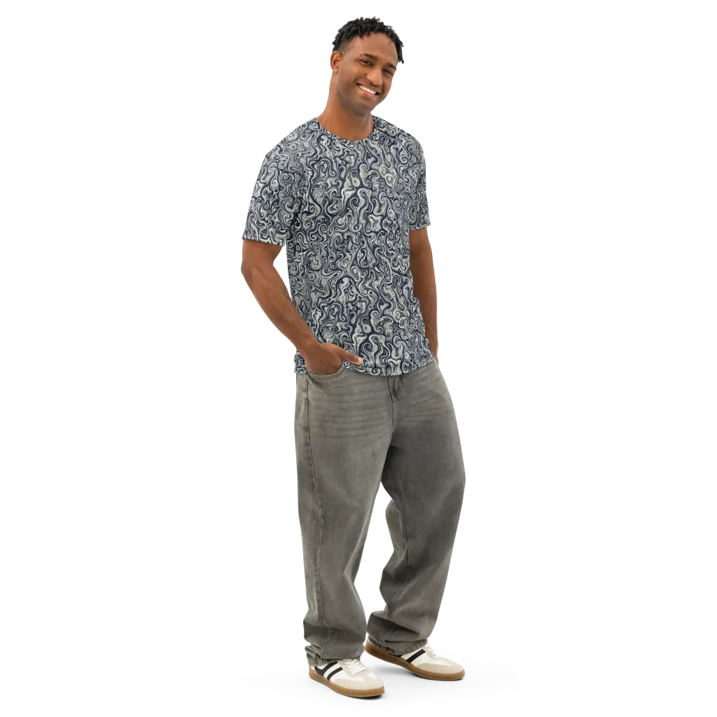 Midnight Marbling on Men's Cotton Crew Neck T-Shirt — Right Front