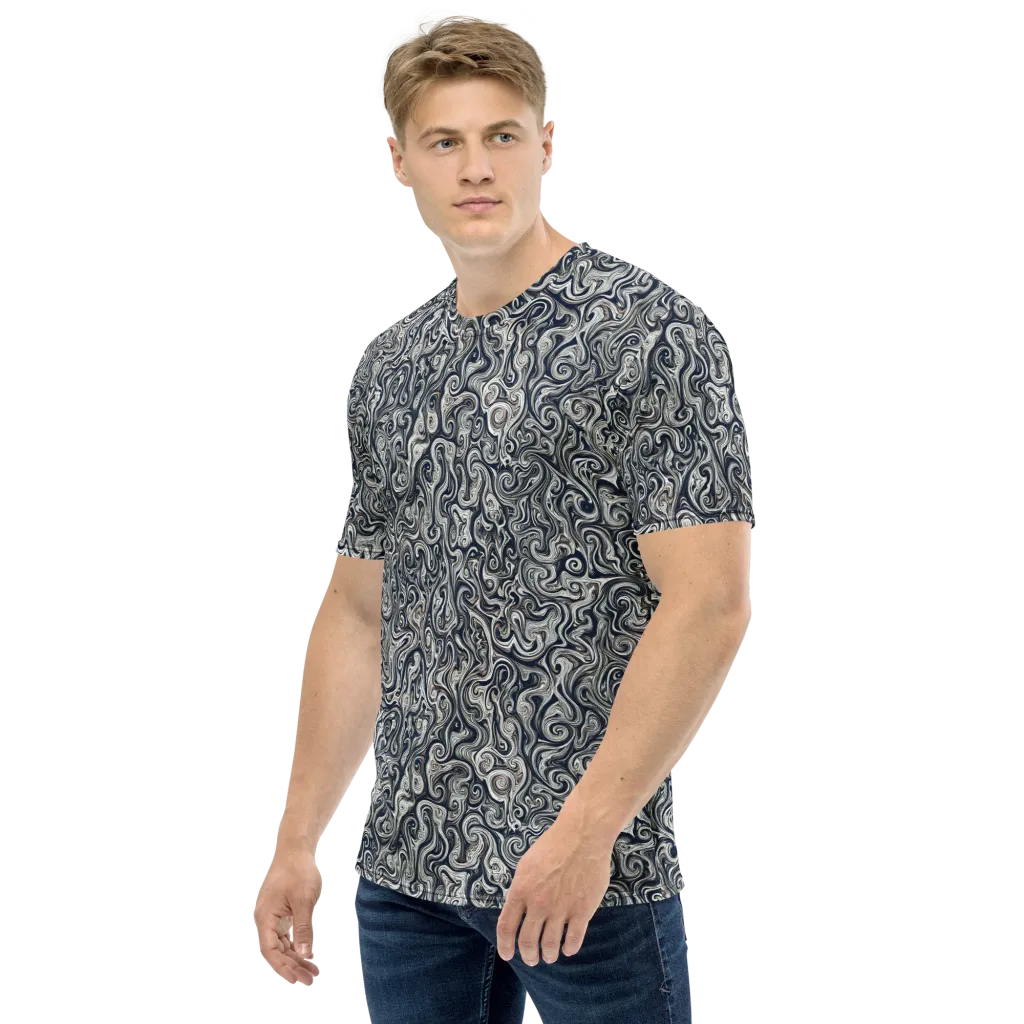 Midnight Marbling on Men's Crew Neck T-Shirt — Left sleeve