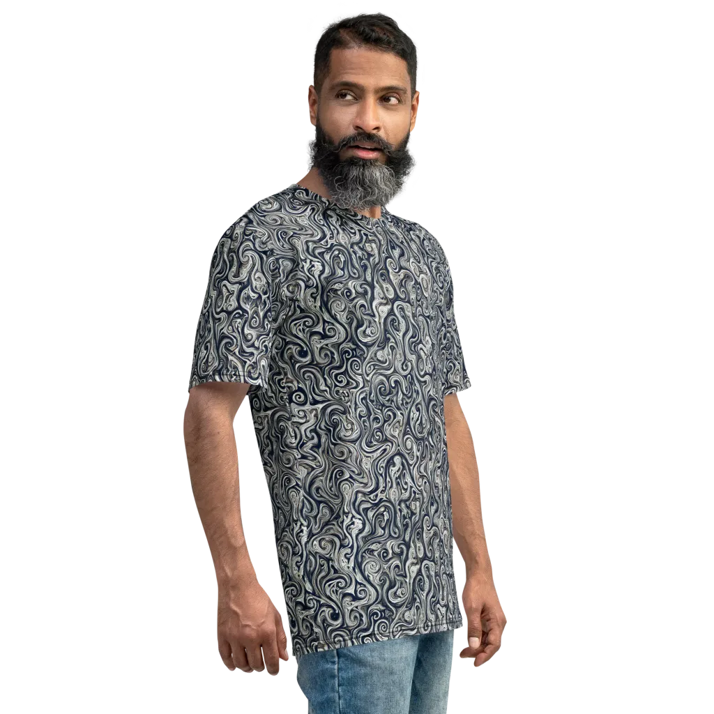 Midnight Marbling on Men's Crew Neck T-Shirt — Right sleeve