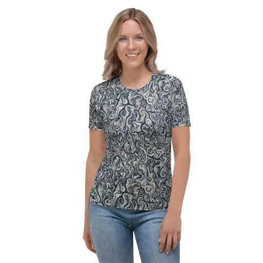 Midnight Marbling on a Women's Crew Neck T-Shirt