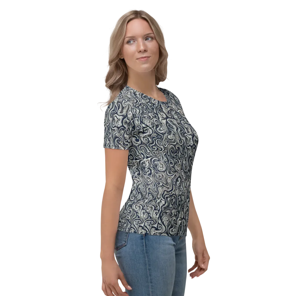 Midnight Marbling on Women's Crew Neck T-Shirt — Right sleeve