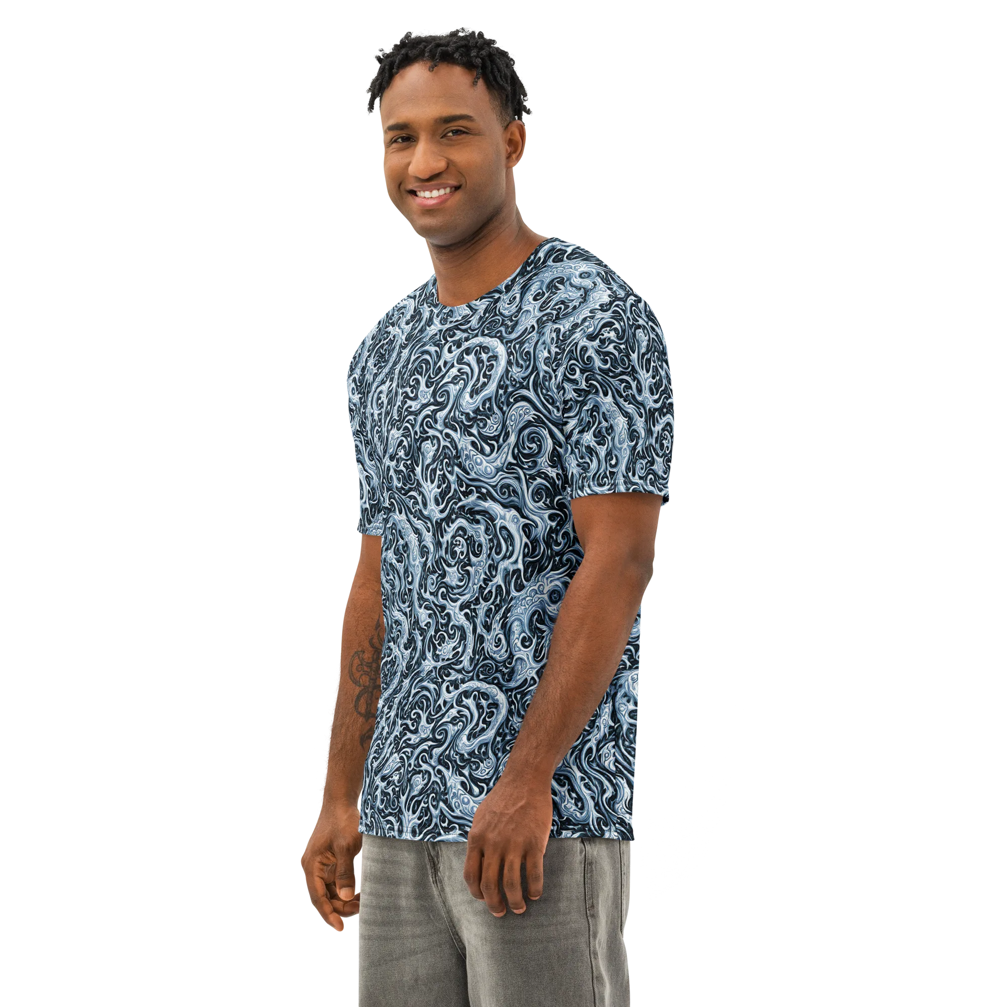 Midnight Arabesque on Men's Cotton Crew Neck T-Shirt — Left Front
