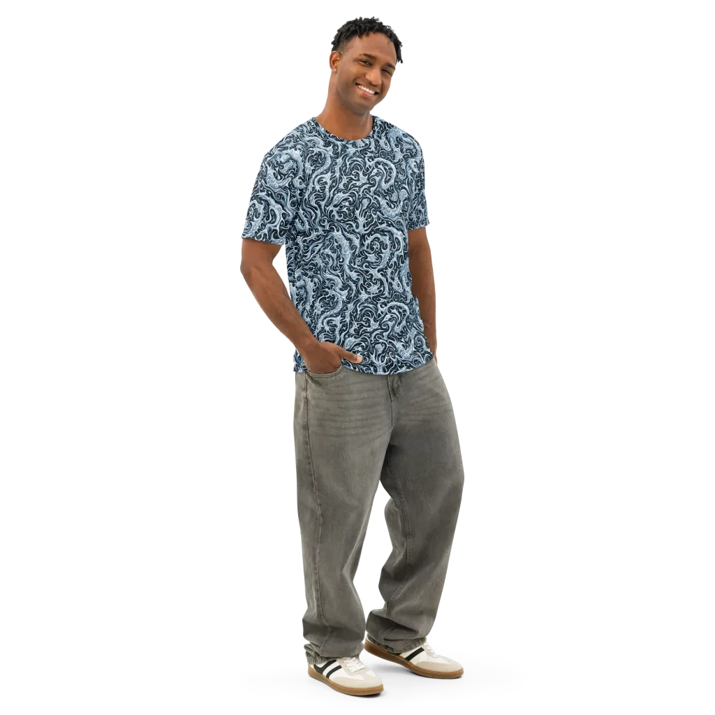 Midnight Arabesque on Men's Cotton Crew Neck T-Shirt — Right Front