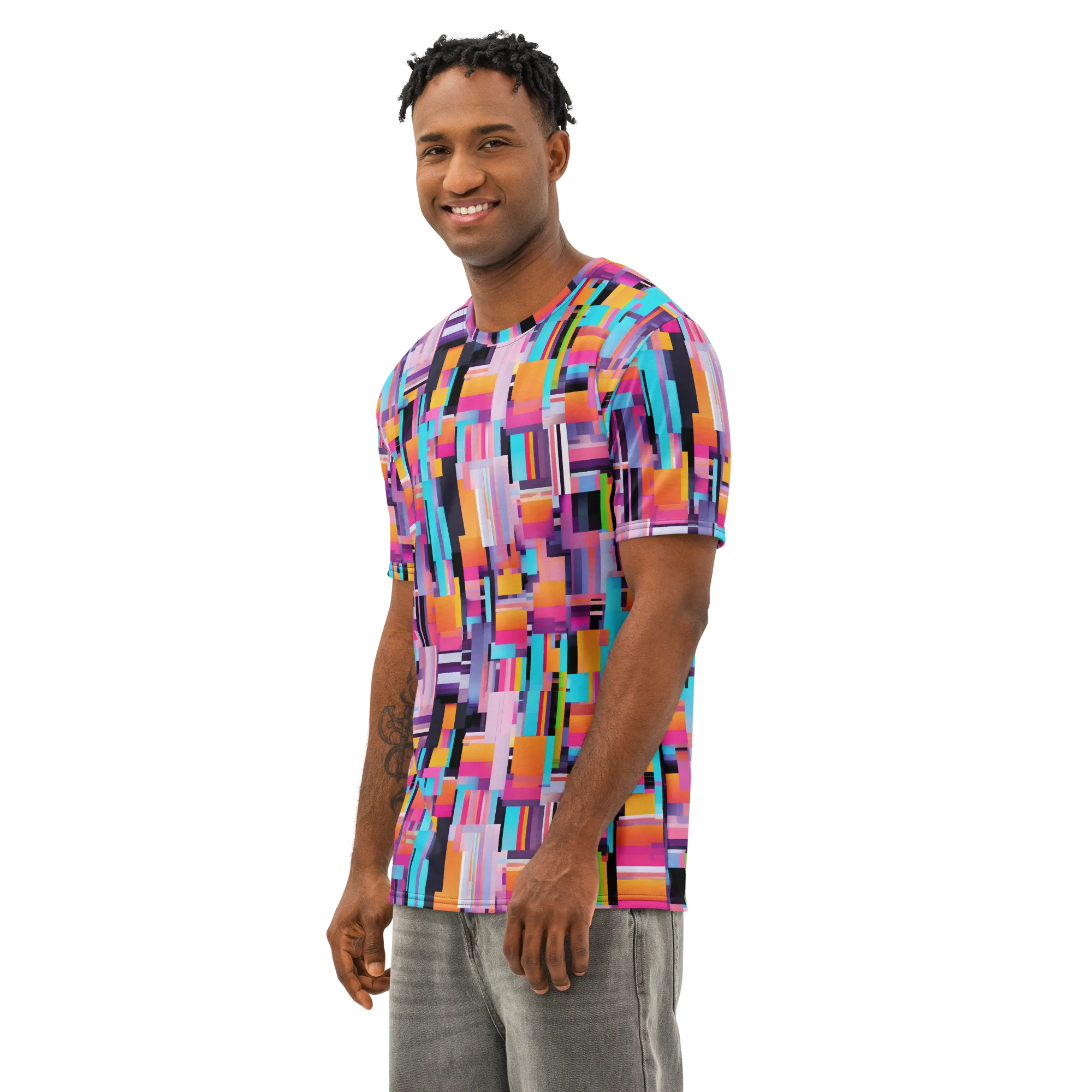 Chromatic Circuit on Men's Cotton Crew Neck T-Shirt — Left Front