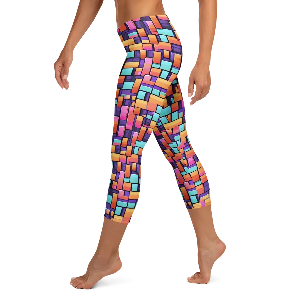 Neon Brickwork on Capri Leggings — Left