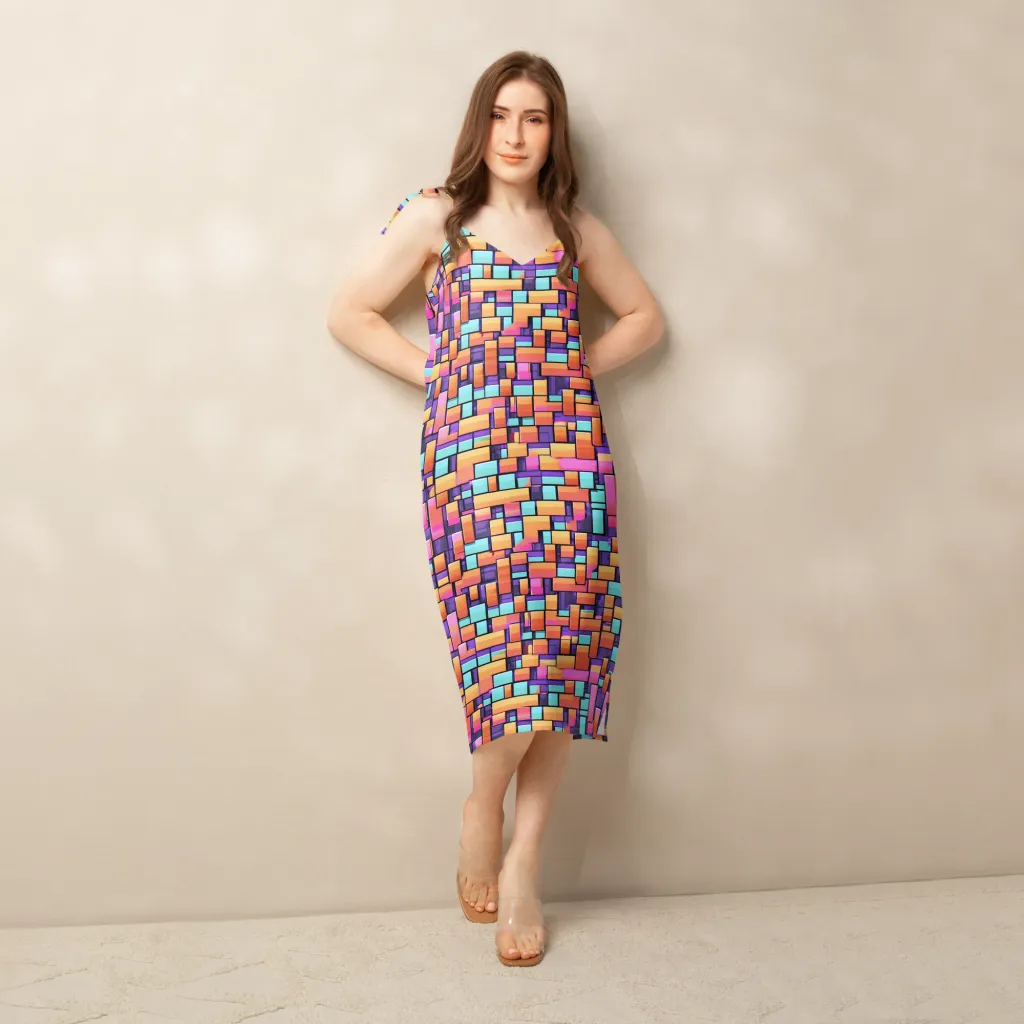 Neon Brickwork on Slip Dress — Back print