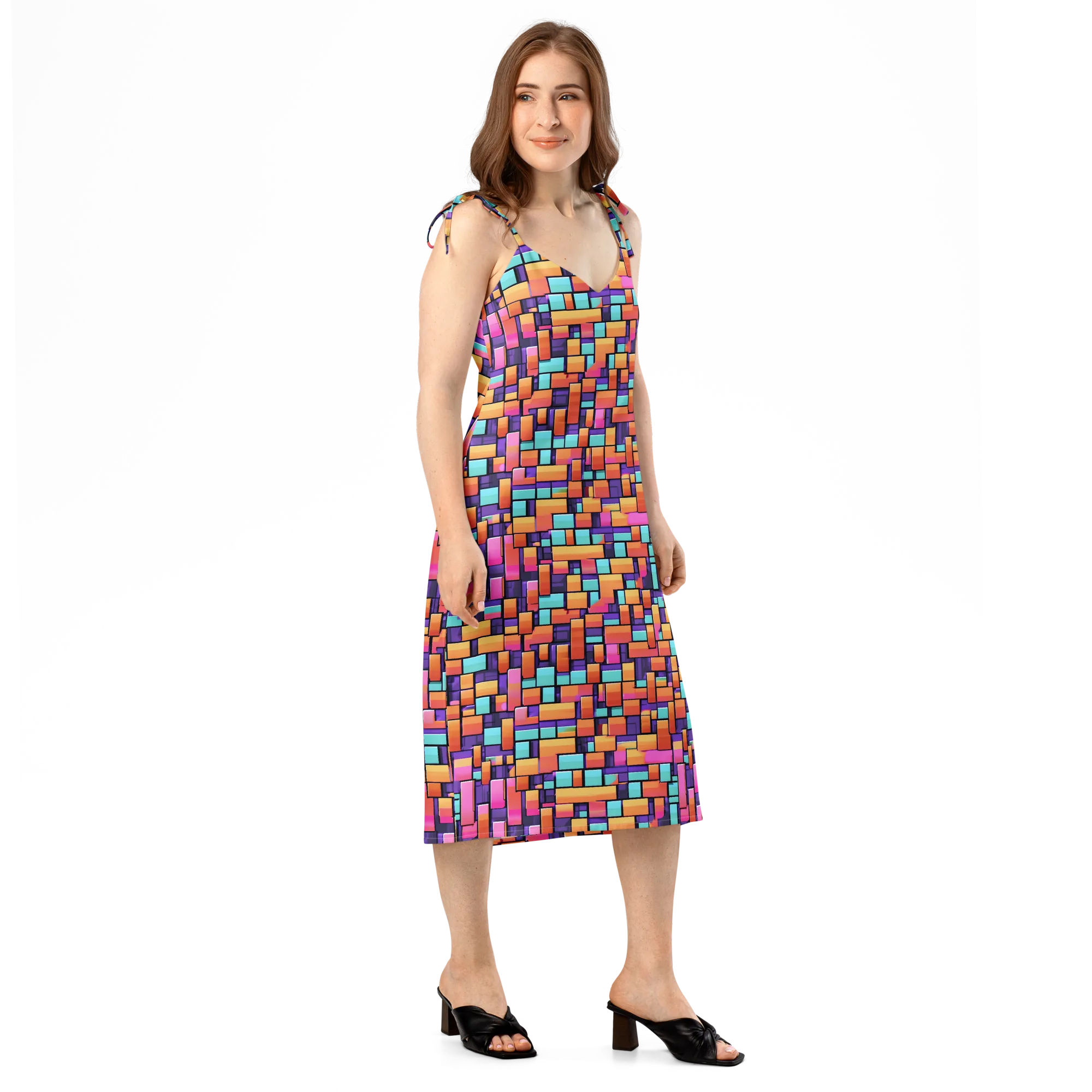 Neon Brickwork on Slip Dress — Right Front
