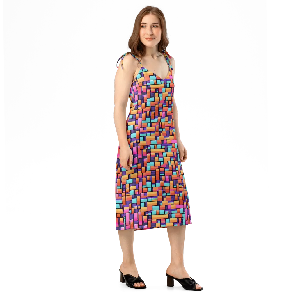 Neon Brickwork on Slip Dress — Right Front