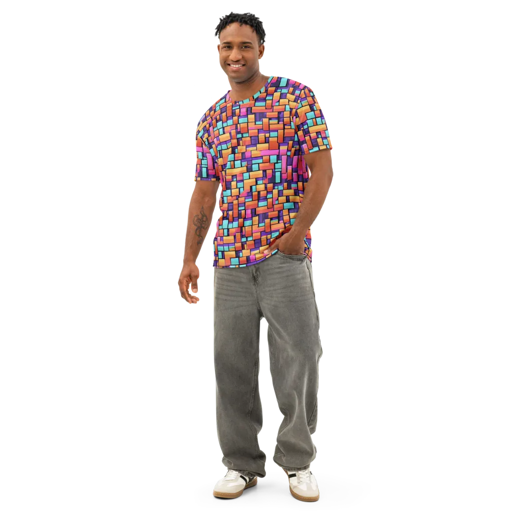 Neon Brickwork on Men's Cotton Crew Neck T-Shirt — Front