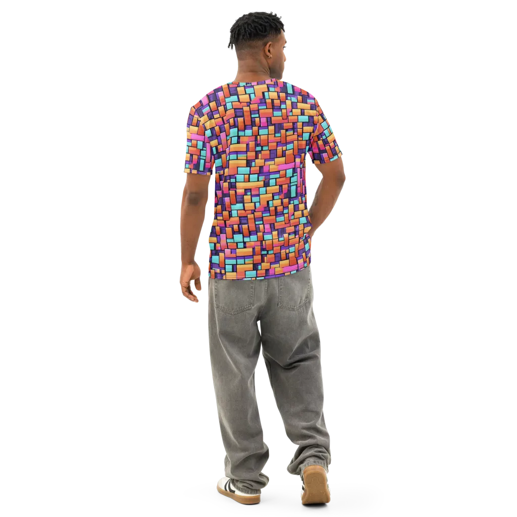 Neon Brickwork on Men's Cotton Crew Neck T-Shirt — Back