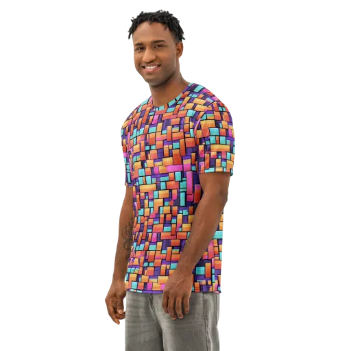 Neon Brickwork on a Men's Cotton Crew Neck T-Shirt