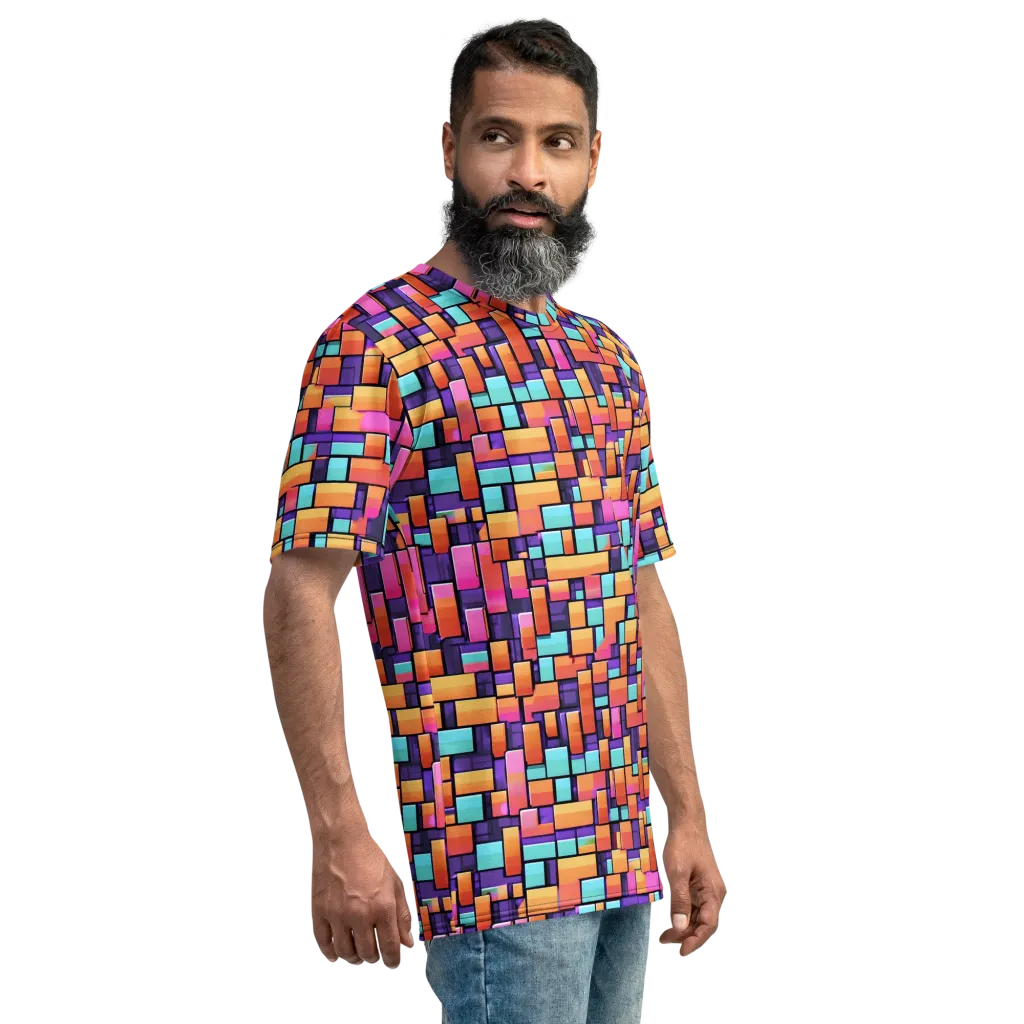 Neon Brickwork on Men's Crew Neck T-Shirt — Right sleeve