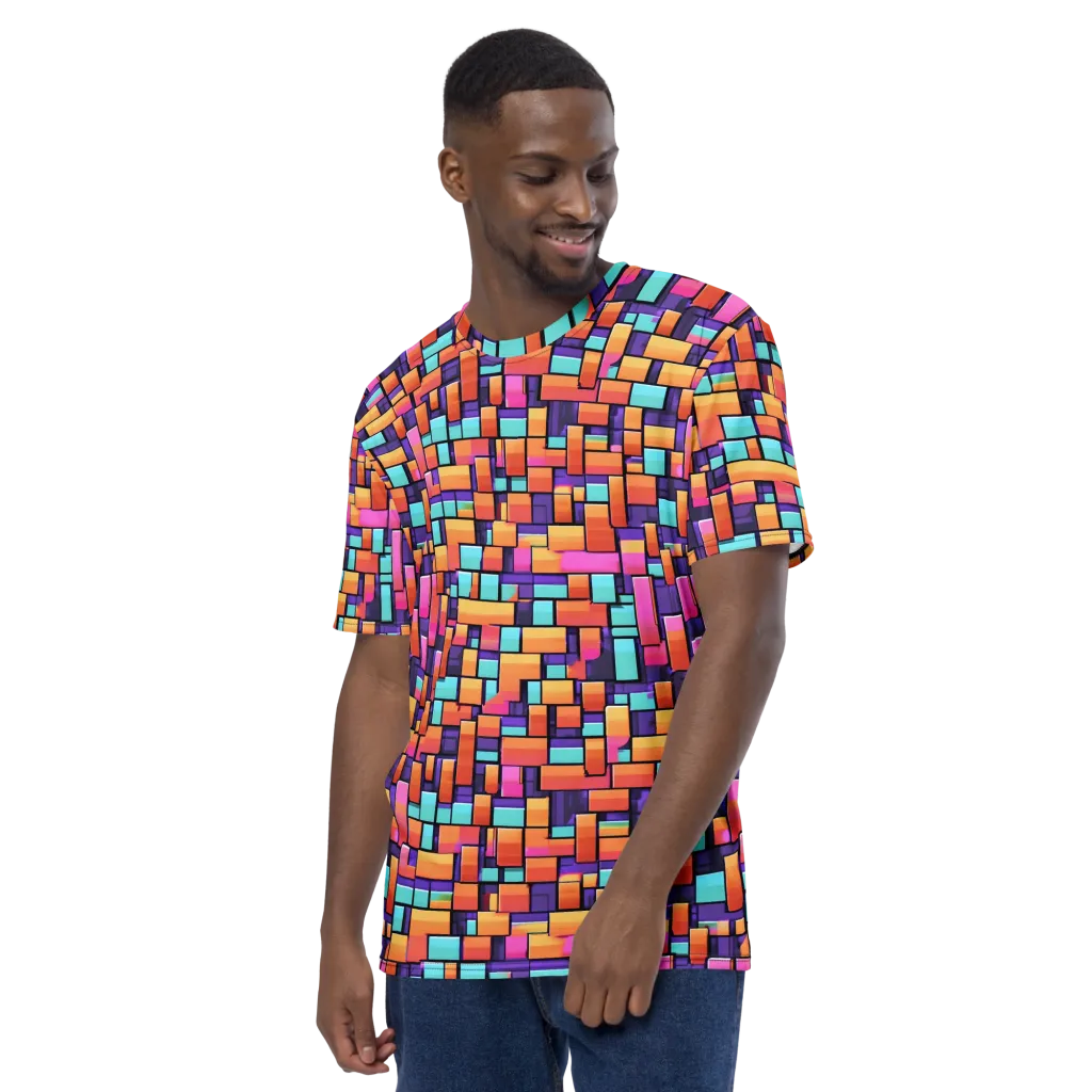 Neon Brickwork on Men's Crew Neck T-Shirt — Left sleeve