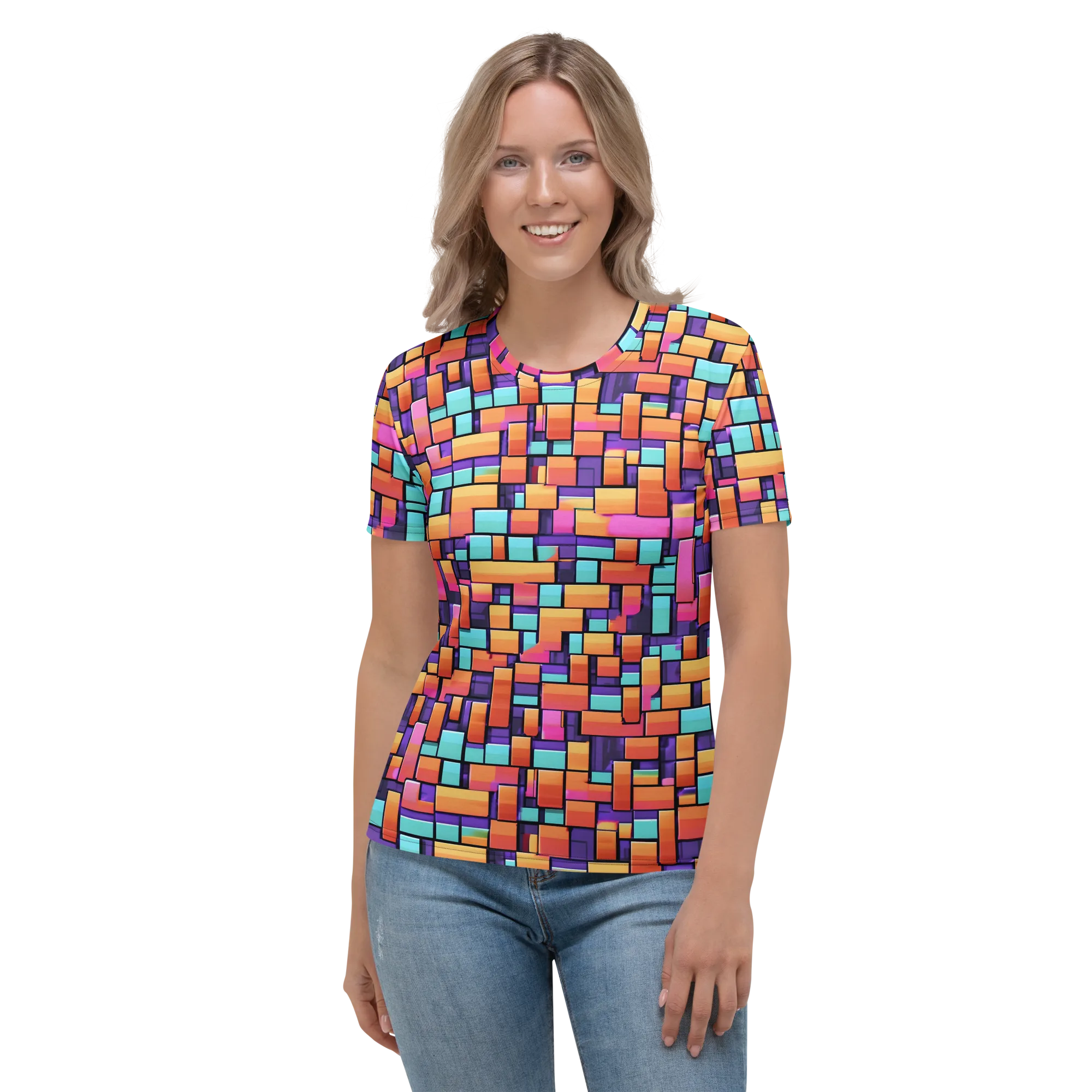 Neon Brickwork on Women's Crew Neck T-Shirt — Front