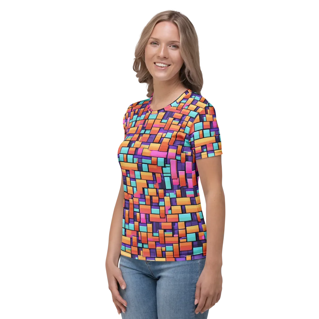 Neon Brickwork on Women's Crew Neck T-Shirt — Left sleeve