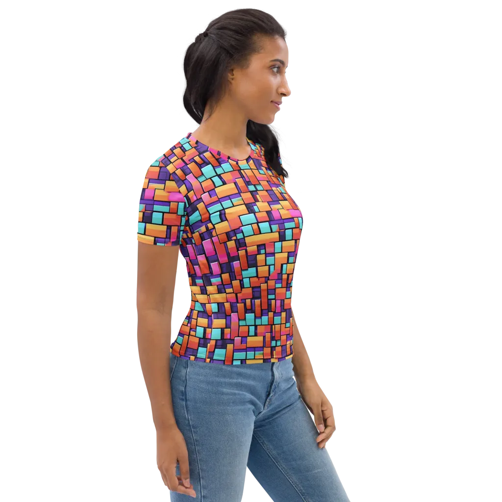 Neon Brickwork on Women's Crew Neck T-Shirt — Right sleeve