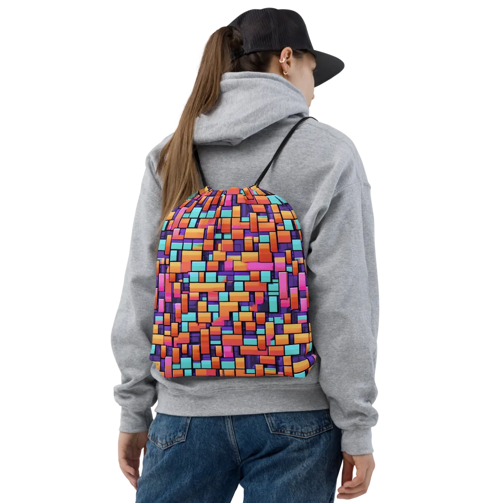 Neon Brickwork on Drawstring Bag — Front