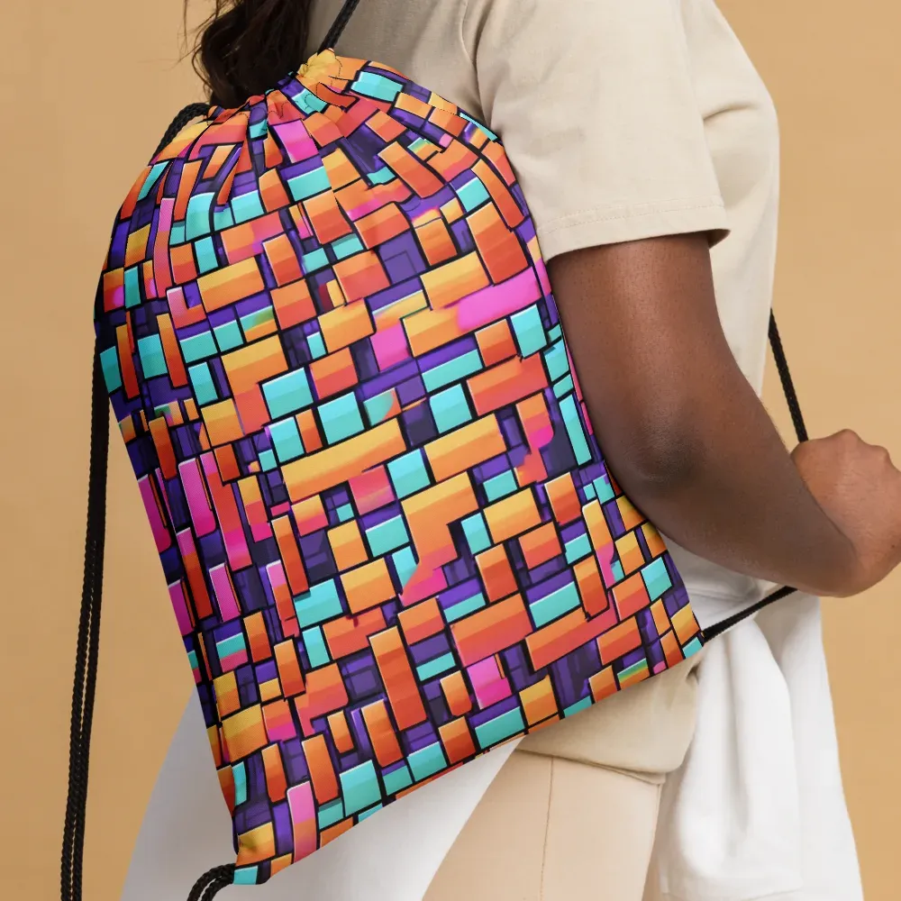 Neon Brickwork on Drawstring Bag — Front 2