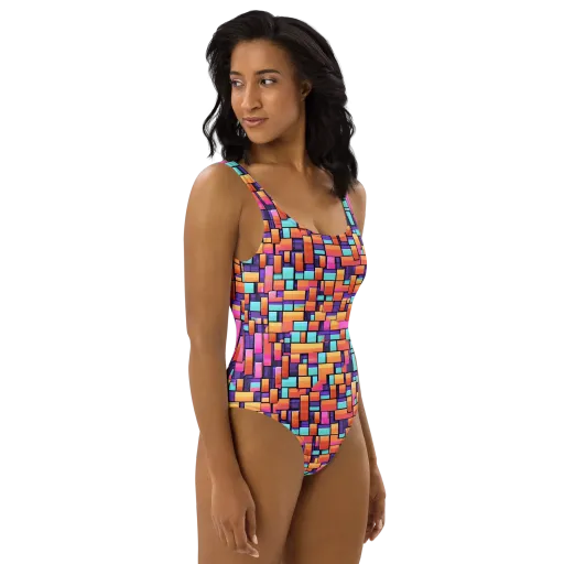 Neon Brickwork on a One-Piece Swimsuit