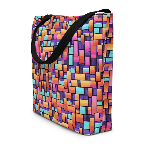 Neon Brickwork on a Large Tote Bag W/ Pocket