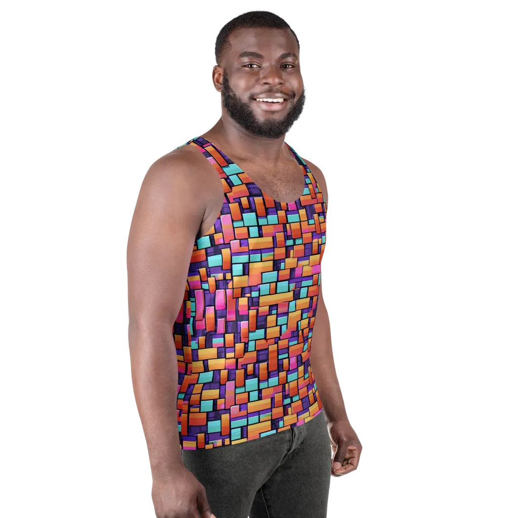 Neon Brickwork on Men's Tank Top — Right Front