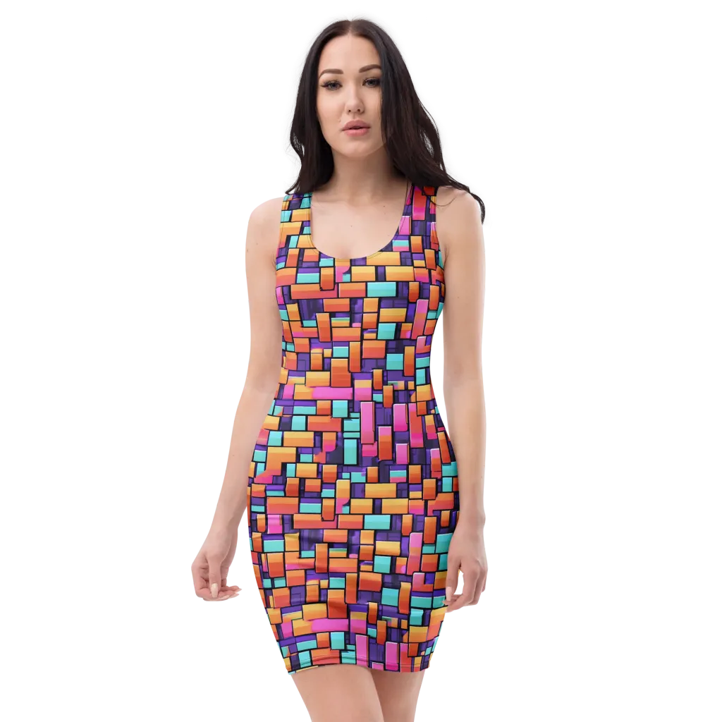Neon Brickwork on Bodycon Dress — Front