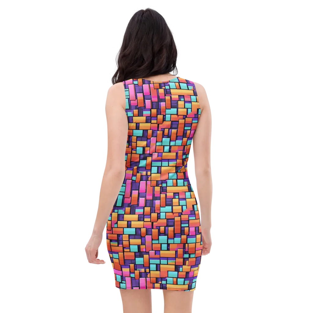 Neon Brickwork on Bodycon Dress — Back