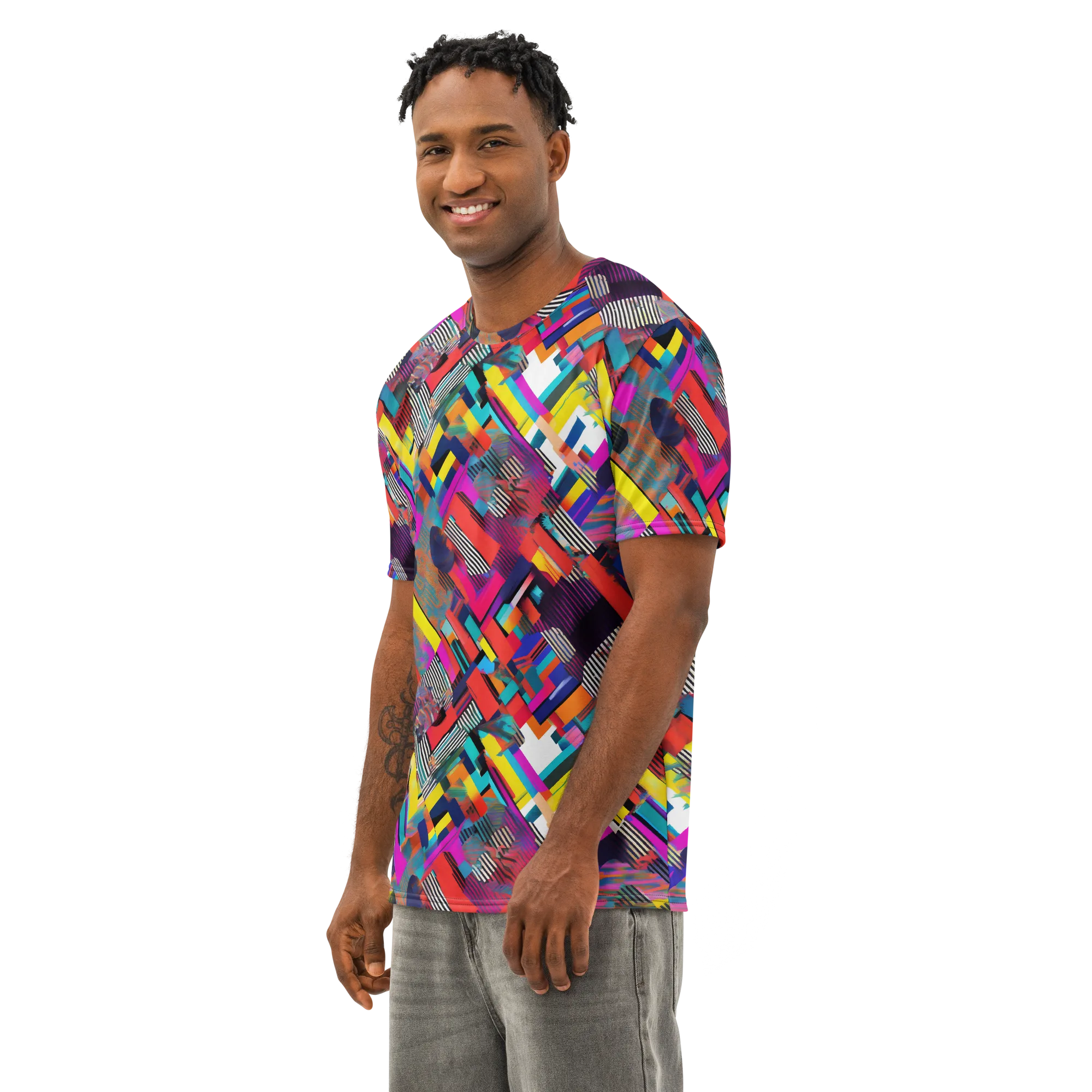 Chromatic Collision on Men's Cotton Crew Neck T-Shirt — Left Front