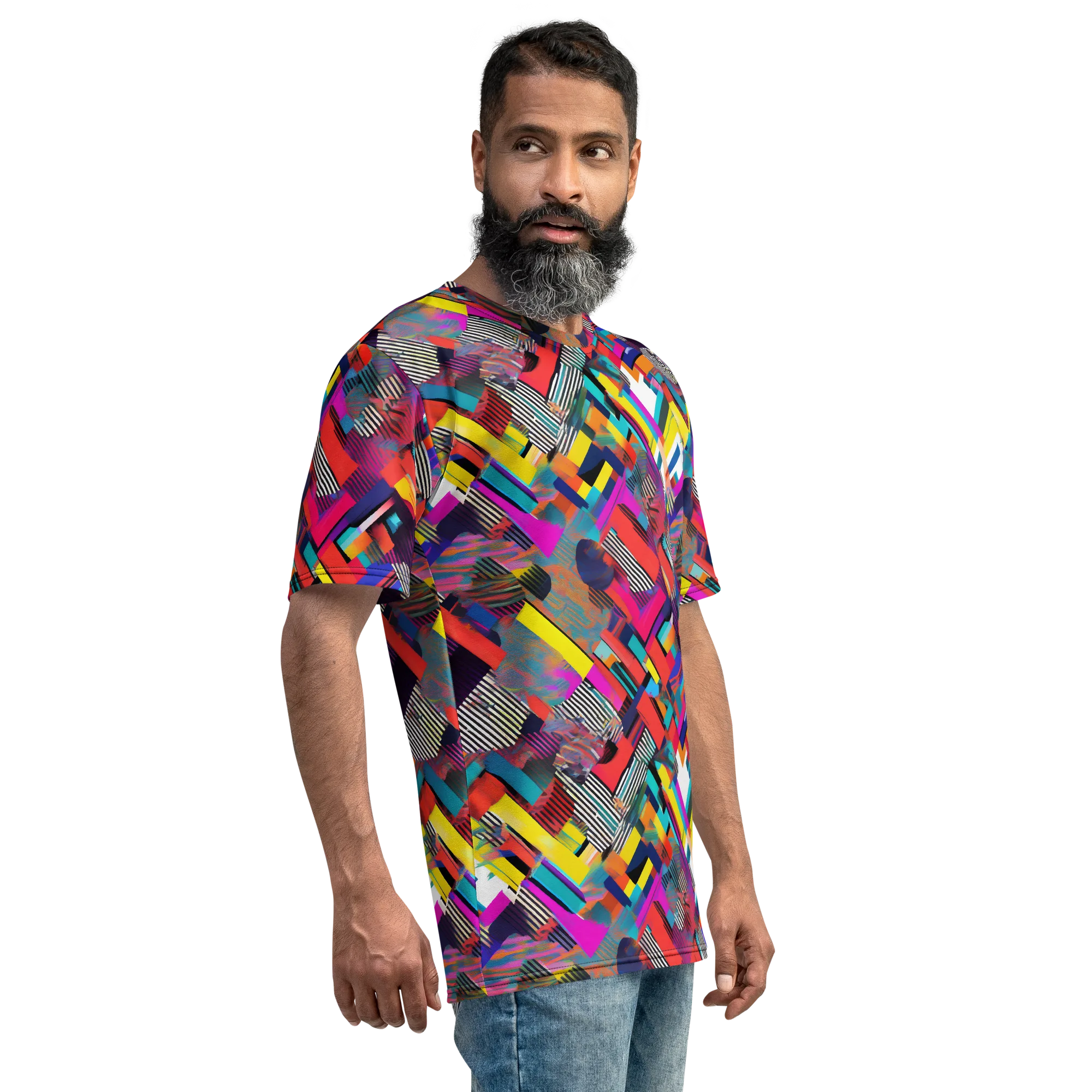 Chromatic Collision on Men's Crew Neck T-Shirt — Right sleeve