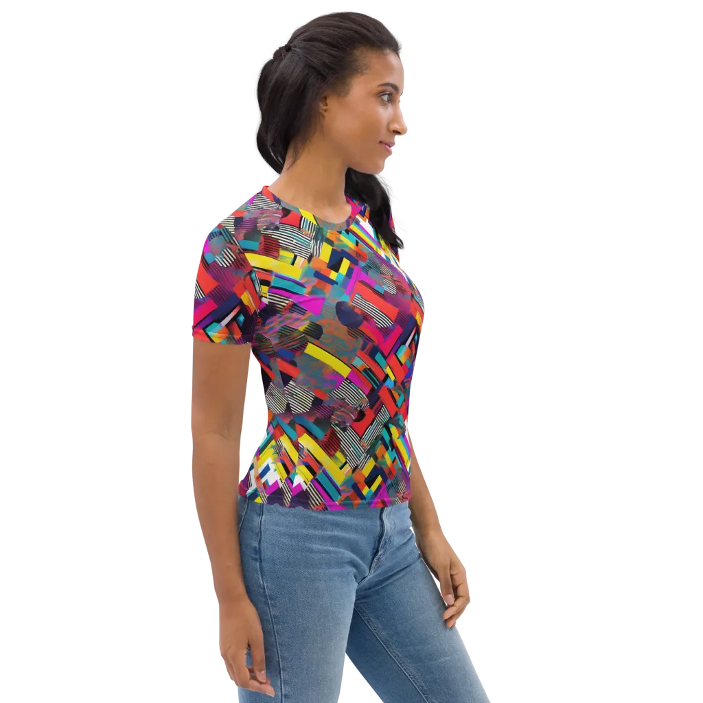 Chromatic Collision on Women's Crew Neck T-Shirt — Right sleeve