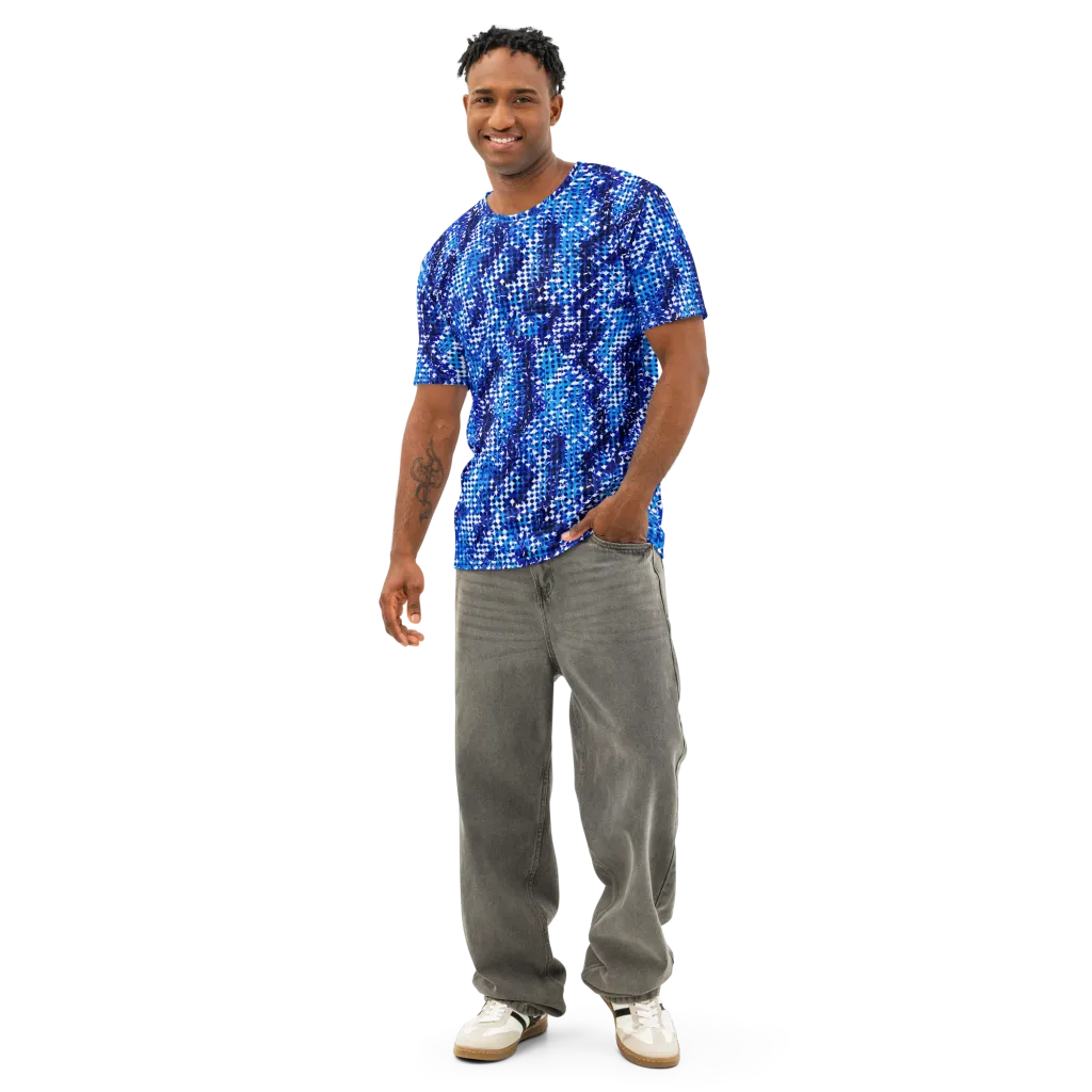 Azure Static on Men's Cotton Crew Neck T-Shirt — Front