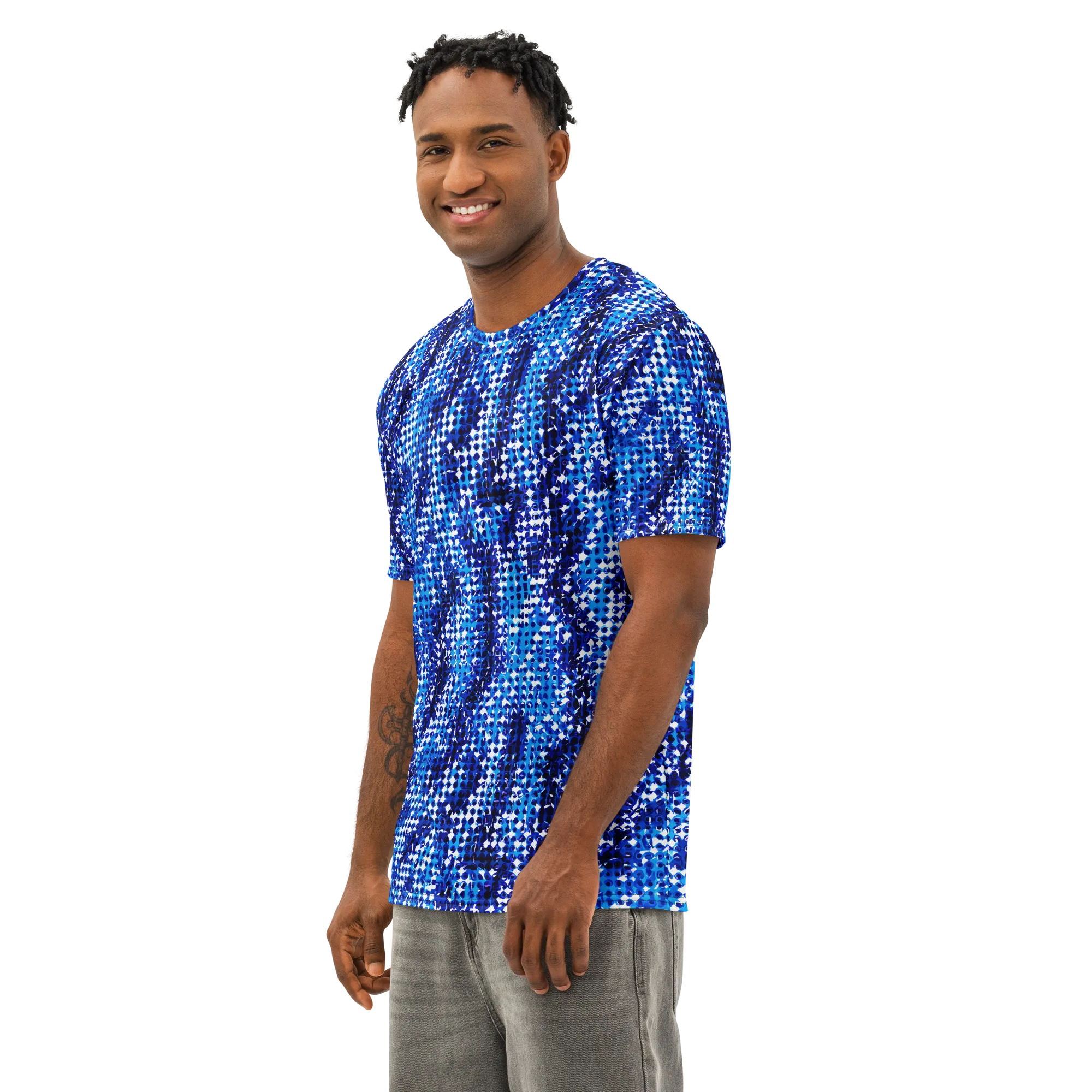 Azure Static on Men's Cotton Crew Neck T-Shirt — Left Front