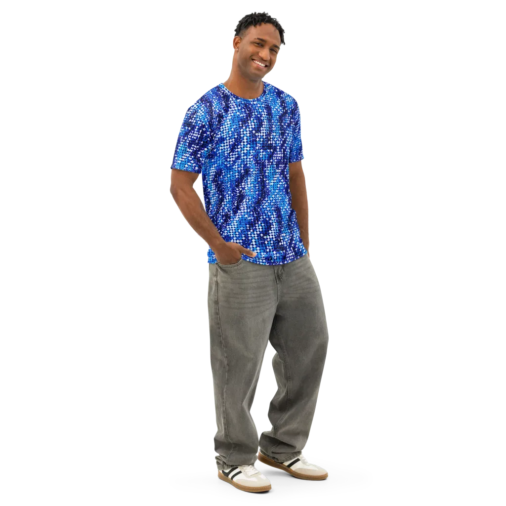 Azure Static on Men's Cotton Crew Neck T-Shirt — Right Front