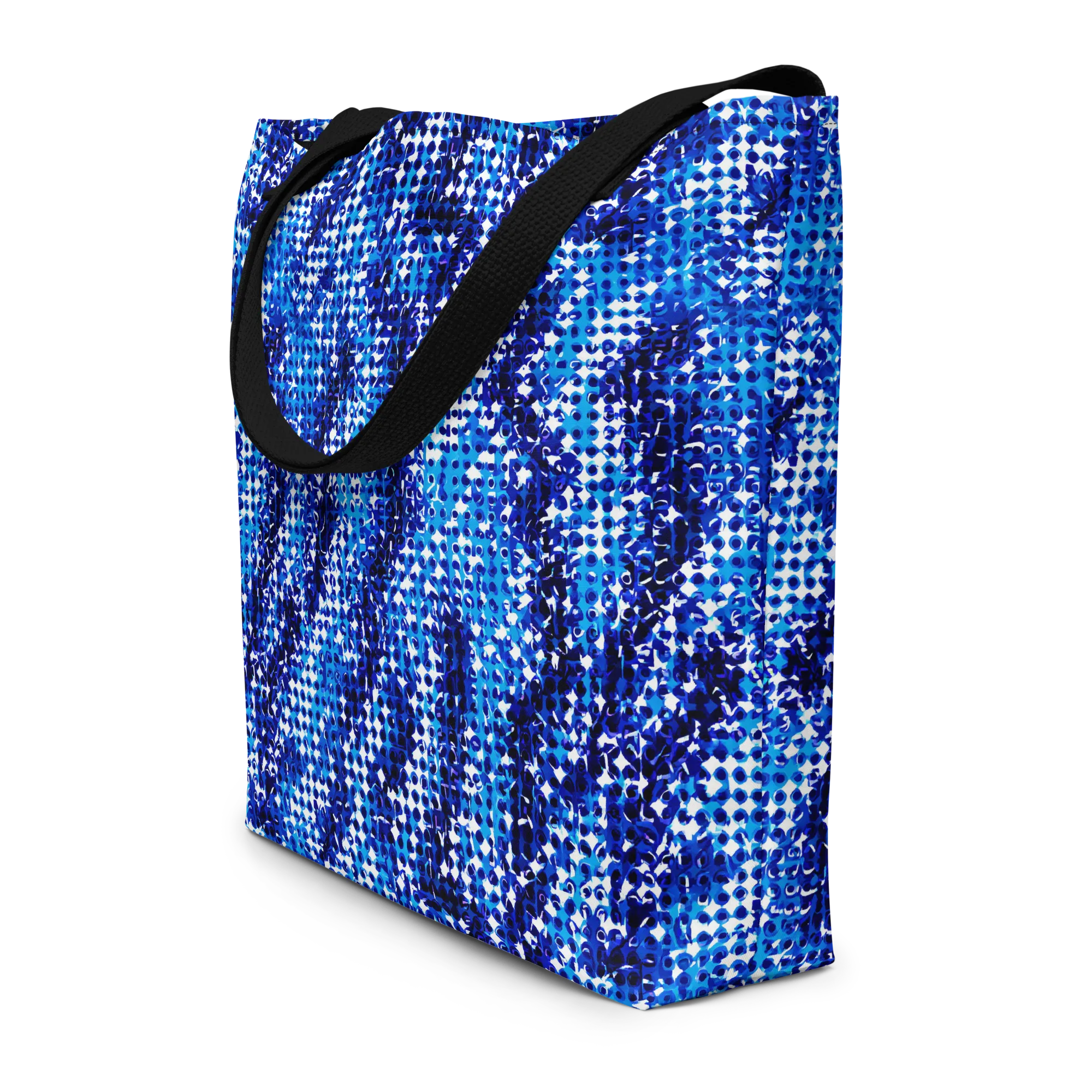 Azure Static on Large Tote Bag W/ Pocket — Print file