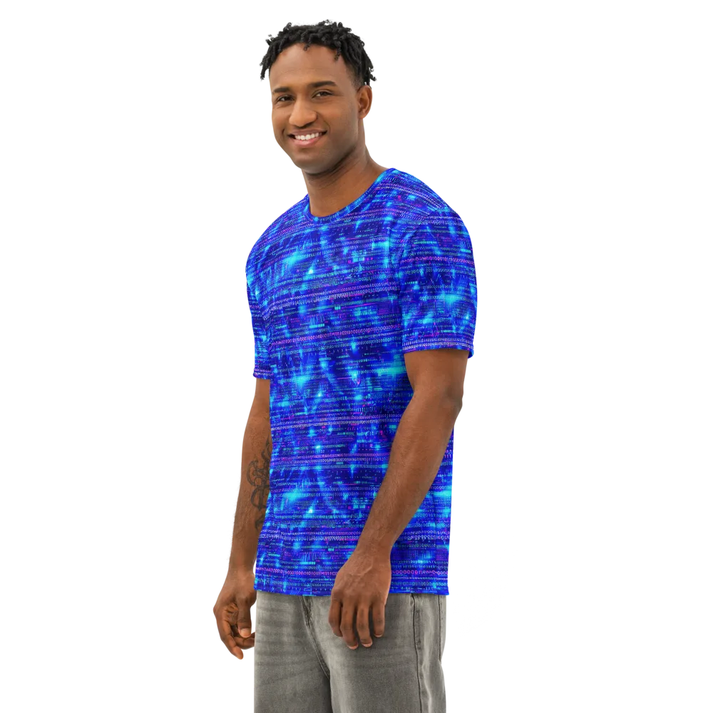 Neon Cipher on Men's Cotton Crew Neck T-Shirt — Left Front