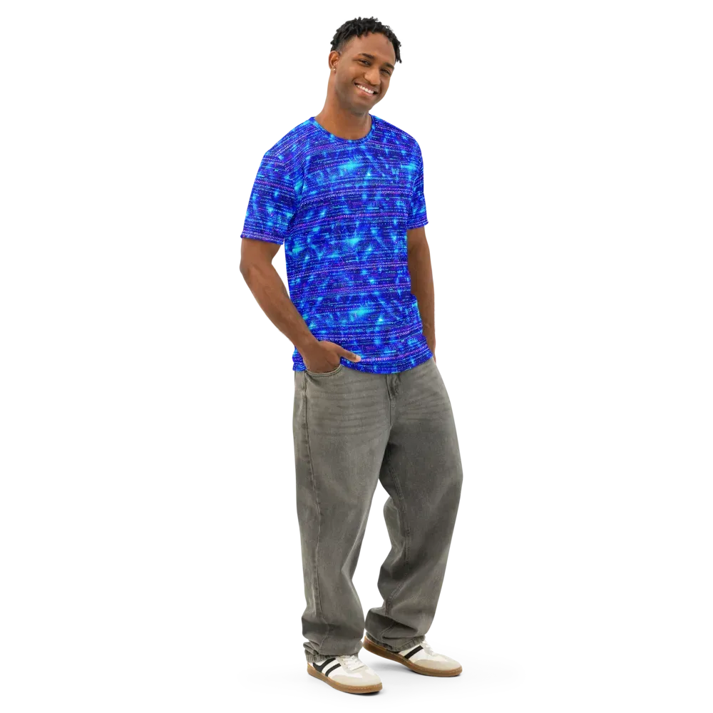 Neon Cipher on Men's Cotton Crew Neck T-Shirt — Right Front