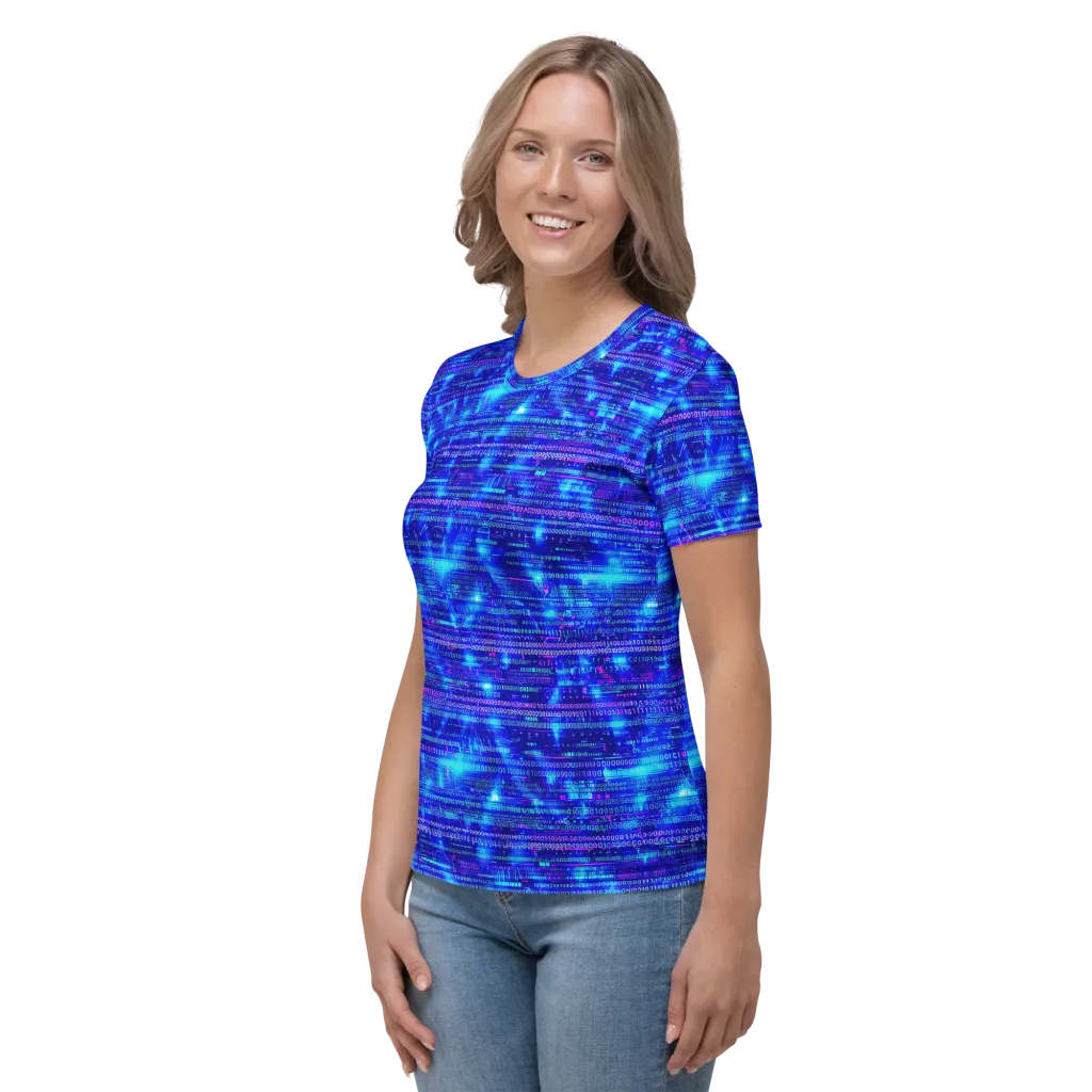 Neon Cipher on Women's Crew Neck T-Shirt — Left sleeve