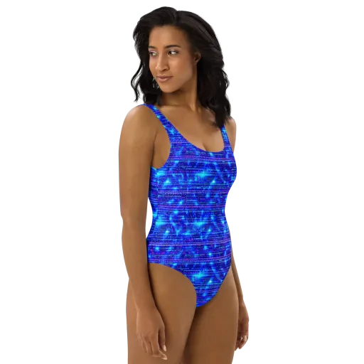 Neon Cipher One-Piece Swimsuit on model