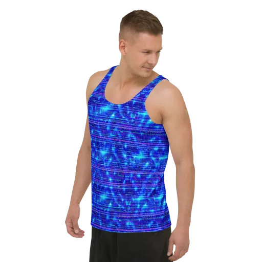 Neon Cipher on a Men's Tank Top