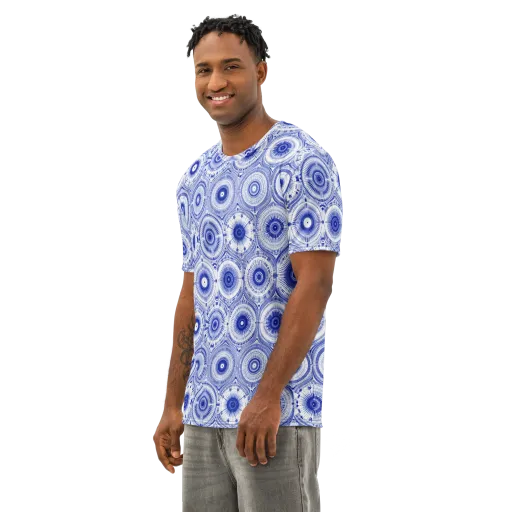 Indigo Circuit on a Men's Cotton Crew Neck T-Shirt