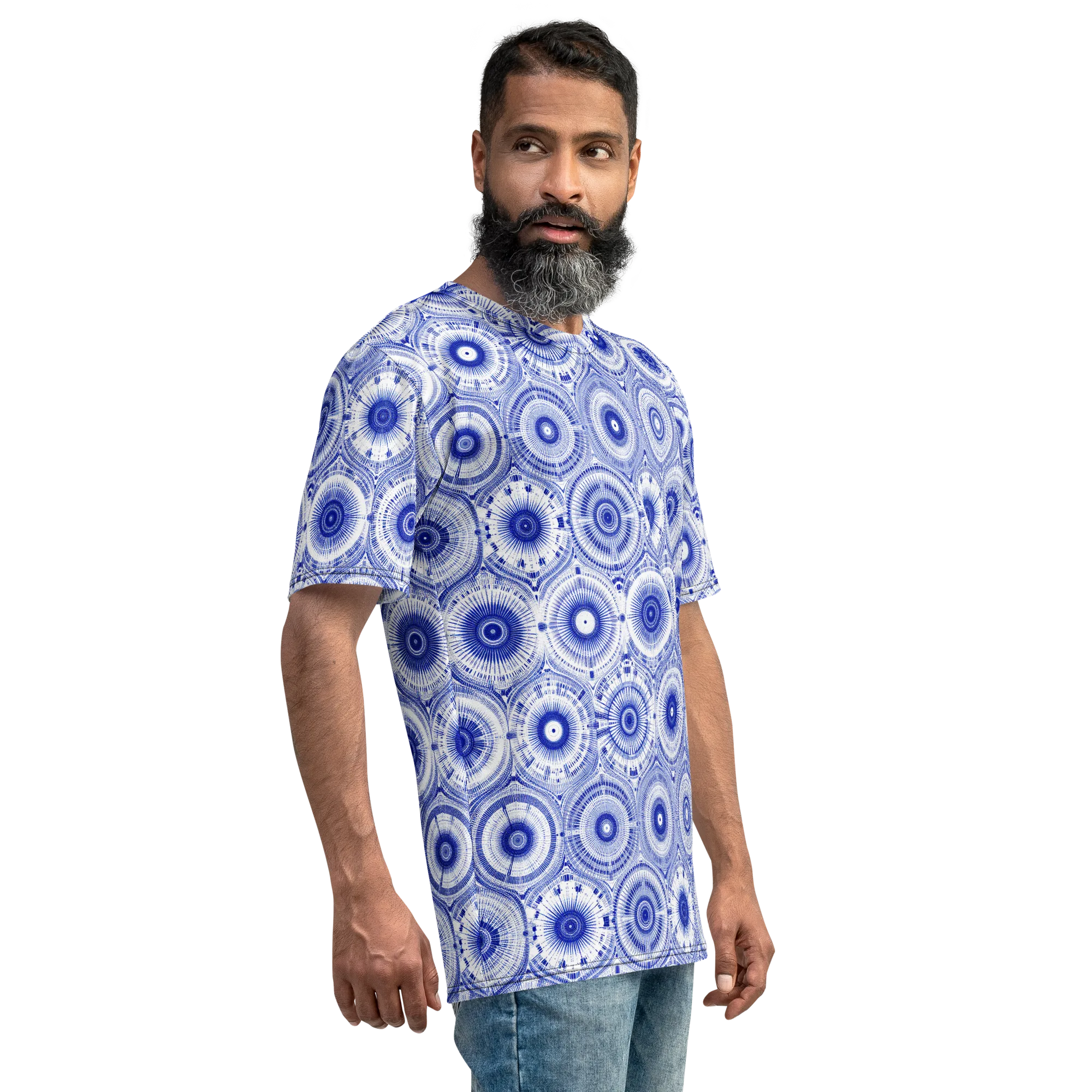 Indigo Circuit on Men's Crew Neck T-Shirt — Right sleeve