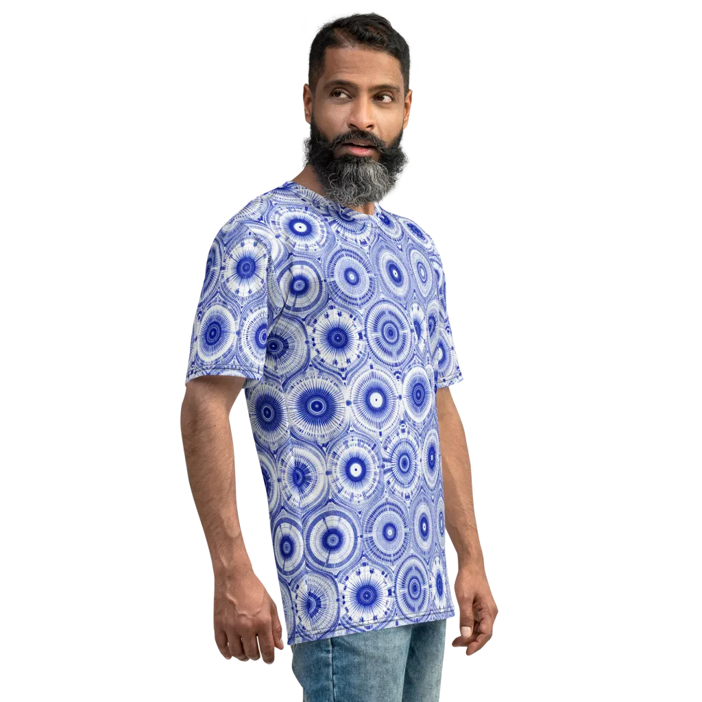Indigo Circuit on Men's Crew Neck T-Shirt — Right sleeve